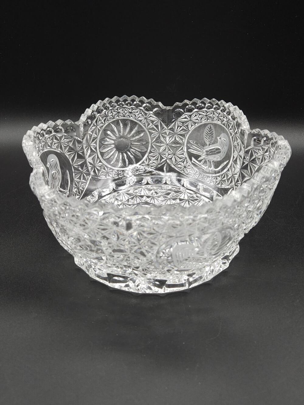 Vintage Hofbauer The Byrdes Collection Germany Cut Crystal Bowl Birds Flowers